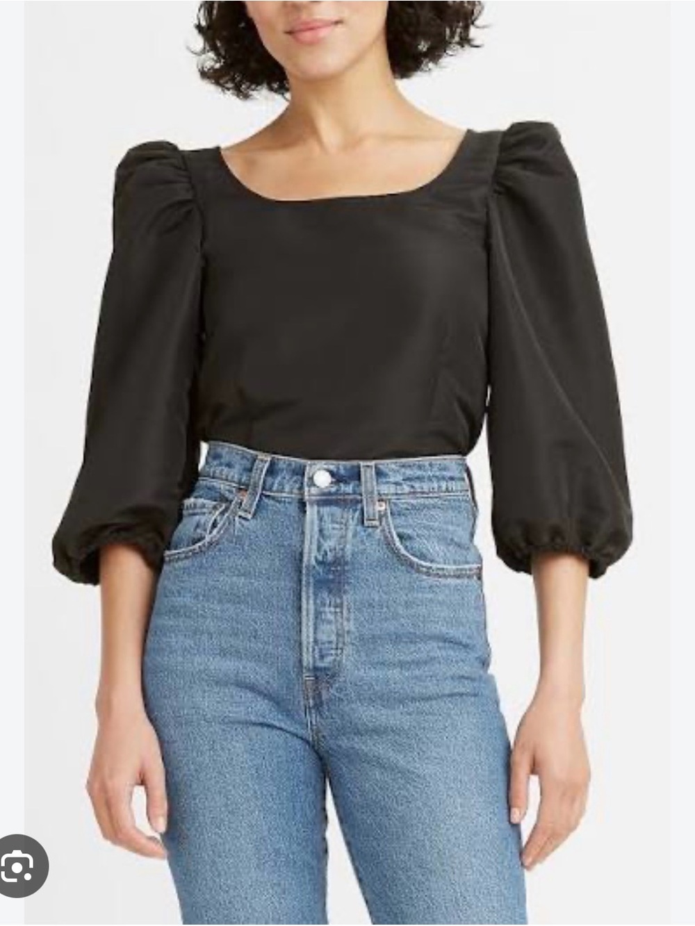 Levi's Black Puff-Sleeve Square-Neck Blouse